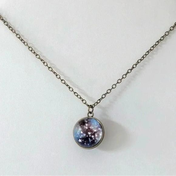 3D Galaxy Globe Unique Glass Brass Chain Necklace - Picture 2 of 5
